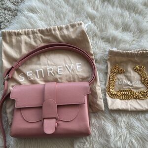 Senreve Aria Belt Bag in Mauve, plus gold chain & original bags.